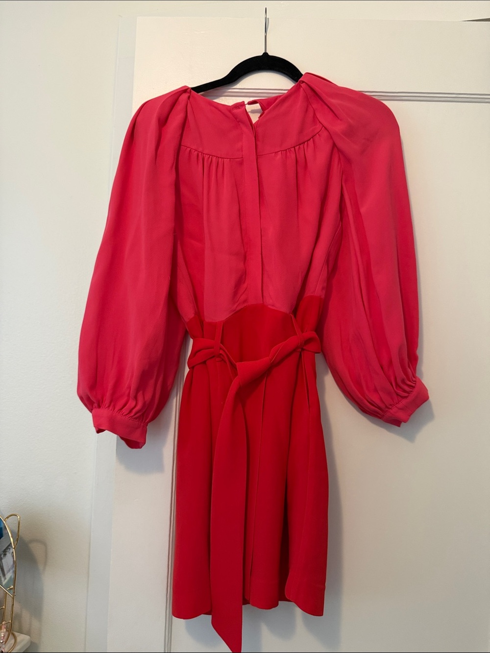 NWOT Women's Pink Puff-Sleeve Belted Dress